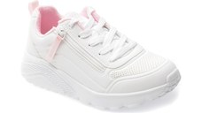 Pantofi sport SKECHERS albi, UNO LITE, din piele ecologica