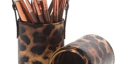 Set 12 Pensule Machiaj cu Etui Leopard