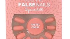 Set 24 unghii false Technic Squareletto in nuanta Pastel Coral cu adeziv