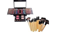 Trusa Profesionala de Machiaj Miss Rose cu 190 Culori + Set de 24 Pensule + Borseta Eleganta