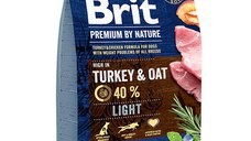 Brit Premium By Nature, Light, Curcan cu Ovăz, hrană uscată câini, managementul greutății, 3kg