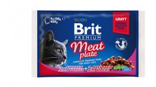 Brit Premium Multipack Meat Plate, 2 arome, pachet mixt, plic hrană umedă pisici, (în sos), 4 x 100g