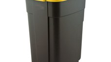 Cos pentru gunoi negru capac galben cu roti transport Keter Refuse 110 L