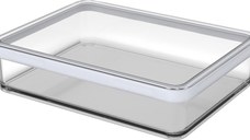 Cutie depozitare plastic rectangulara transparenta cu capac alb Rotho Loft 1 L