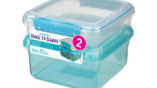 Pachet 2 cutii depozitare alimente plastic albastru Sistema Lunch Plus 1.2 L si Sandwich To Go 450 ml