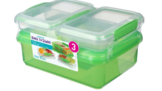 Pachet 3 cutii depozitare alimente plastic verde Sistema Back To School 2L + 2 x 350 ml