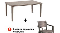 Pachet Masa cappuccino Keter Futura + 6 Scaune cappuccino Keter Julie