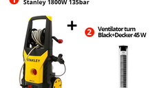 Pachet Masina de spalat cu presiune Stanley 1800W 135bar 440l/h+ Ventilator turn alb fara telecomanda Black+Decker 45 W