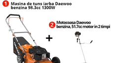 Pachet Masina de tuns iarba Daewoo pe benzina 98.3cc 1300W+ Motocoasa Daewoo DABC520 pe benzina 51.7cc motor in 2 timpi
