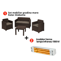Pachet Set mobilier gradina maro Keter Alabama + Incalzitor Varma V110/15P cu lampa infrarosu 1500W IPX5 - 1