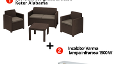 Pachet Set mobilier gradina maro Keter Alabama + Incalzitor Varma V110/15P cu lampa infrarosu 1500W IPX5