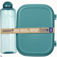 Set cutie depozitare alimente plastic reciclat 1.1 L si sticla 480 ml Sistema Ribon - 1