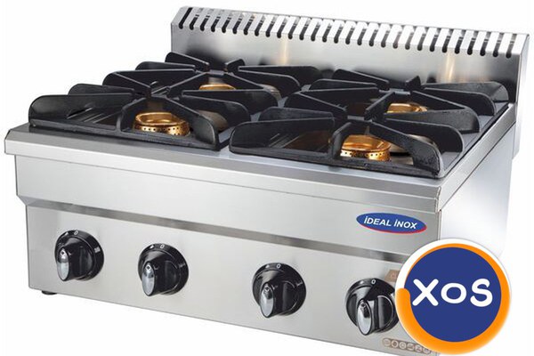 Aragaz profesional 4 ochiuri, Ideal Inox, 600x500x250, Gaz Natural,