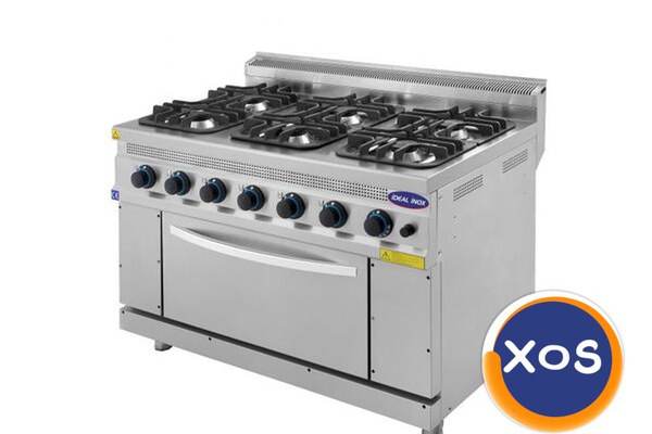 Aragaz profesional 6 arzatoare si cuptor, Ideal Inox, GPL, Linia 700s