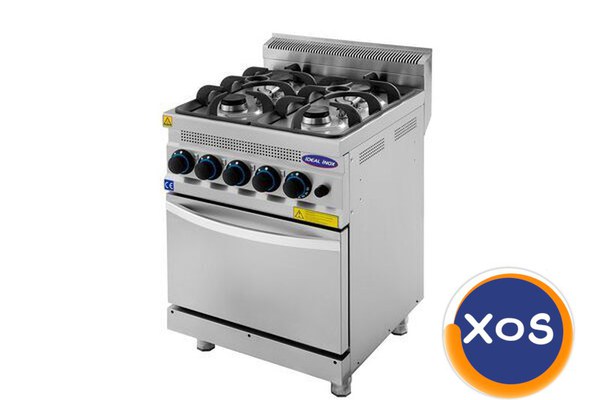 Aragaz profesional cu 4 focuri si cuptor, Ideal Inox, GPL, Linia 630