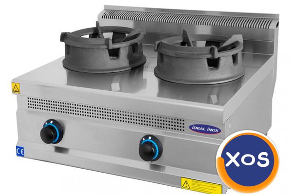 Aragaz tip wok, Ideal Inox, doua focuri, suport vesela din fonta, GPL