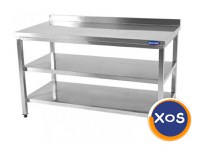 Masa inox andorsata cu 2 polite inferioare , Ideal Inox, 900x700x850 - 1