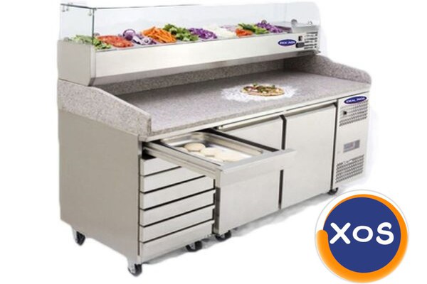 Masa pizza profesionala, 2 usi 7 sertare, Ideal Inox blat granit